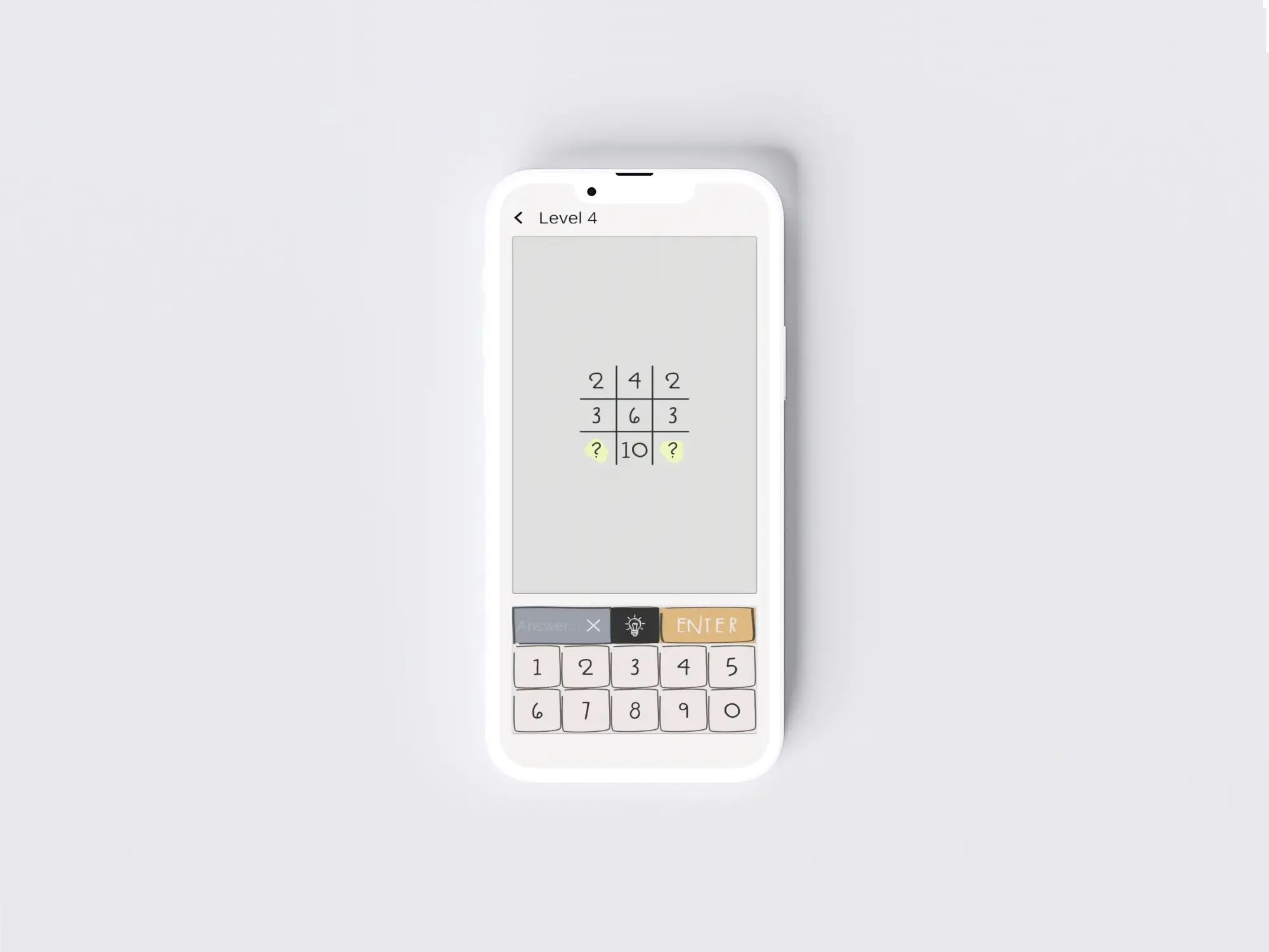 Easy Math Challenge mobile game mockup picture on a smartphone